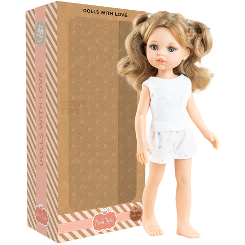 PAPUSA CARLA CU PARUL COAFAT IN PIJAMA ALBA, 32 CM, IN CUTIE TIP CADOU - AMIGAS PIJAMAS - PAOLA REINA (ST4X13230)