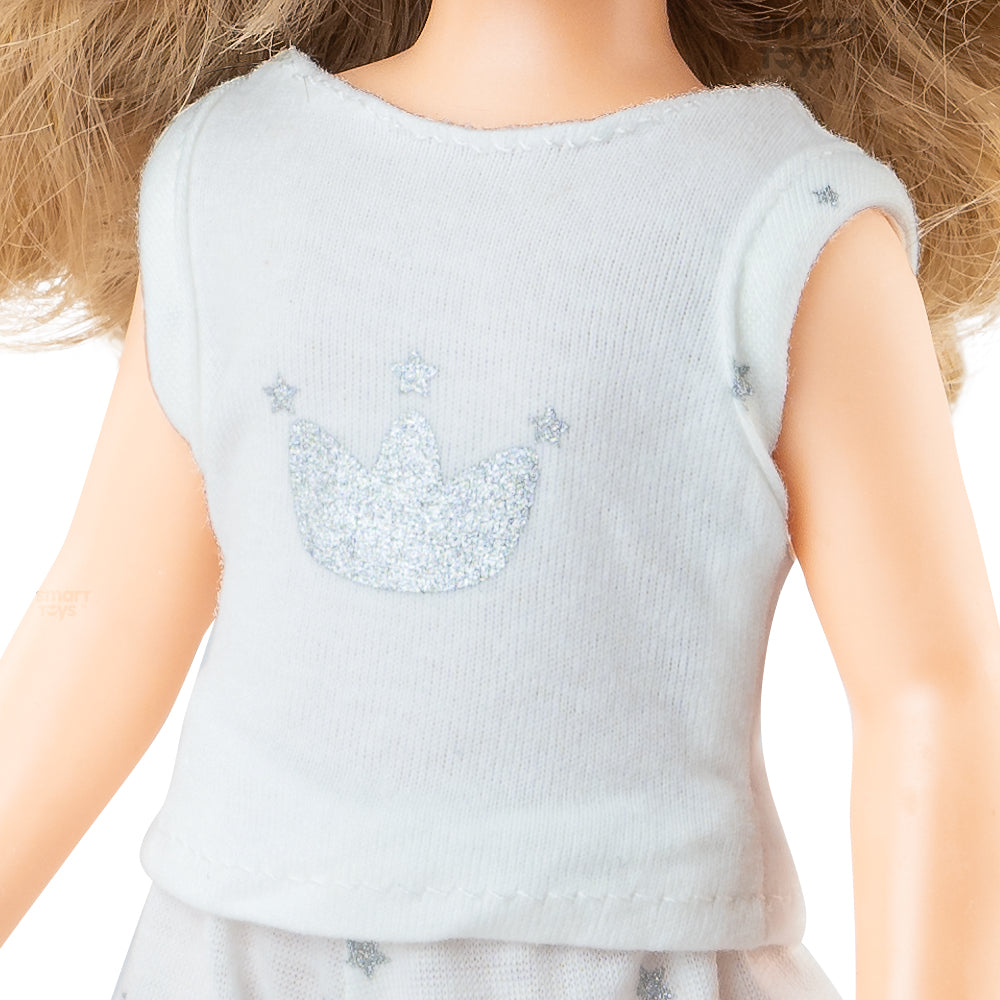 PAPUSA CARLA CU PARUL COAFAT IN PIJAMA ALBA, 32 CM, IN CUTIE TIP CADOU - AMIGAS PIJAMAS - PAOLA REINA (ST4X13230)