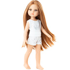 PAPUSA CRISTI CU PARUL ROSCAT IN PIJAMA ALBA, 32 CM, IN CUTIE TIP CADOU - AMIGAS PIJAMAS - PAOLA REINA (ST4X13231)