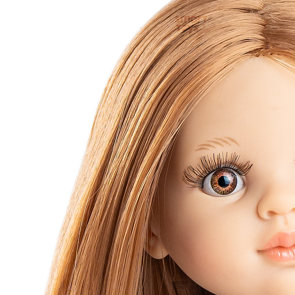 PAPUSA CRISTI CU PARUL ROSCAT IN PIJAMA ALBA, 32 CM, IN CUTIE TIP CADOU - AMIGAS PIJAMAS - PAOLA REINA (ST4X13231)