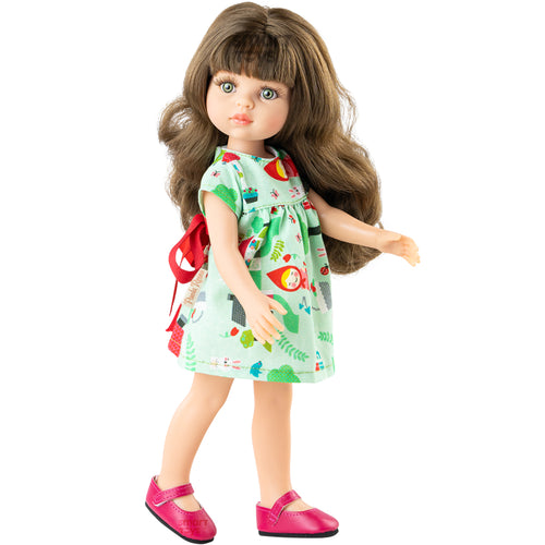 PAPUSA CAROL, 32 CM, IN ROCHIE VERDE CU FUNDA ROSIE  - AMIGAS - PAOLA REINA (ST4X4697)