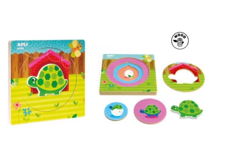 PUZZLE DIN LEMN - TESTOASA IN STRATURI, 5 PIESE - APLI (APL17559)