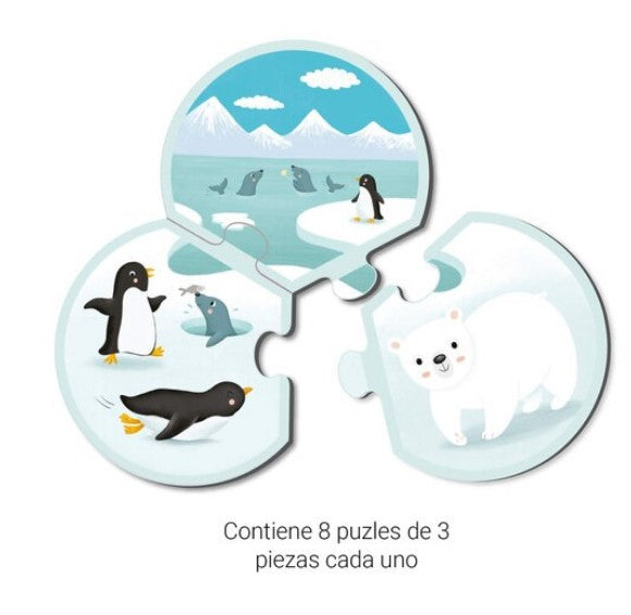 PUZZLE DIN 3 PIESE ANIMALELE SI MEDIUL LOR, KIDS, 24 PIESE - APLI (APL18821)