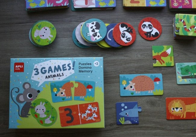 SET 3 JOCURI ANIMALE : PUZZLE, DOMINO, MEMORIE - APLI (APL18798)