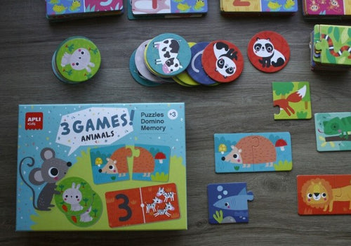 SET 3 JOCURI ANIMALE : PUZZLE, DOMINO, MEMORIE - APLI (APL18798)