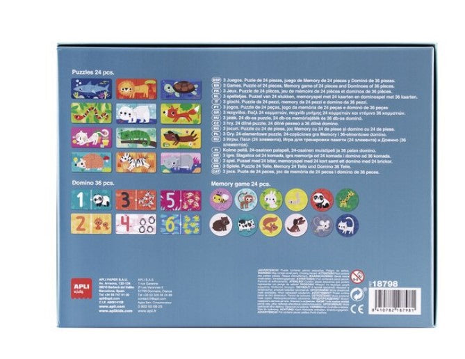 SET 3 JOCURI ANIMALE : PUZZLE, DOMINO, MEMORIE - APLI (APL18798)