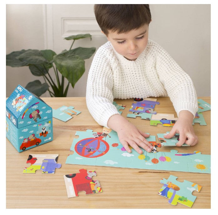 PUZZLE - SAFARI PUZZLE IN CUTIE DE DEPOZITARE IN FORMA DE CASUTA, 24 PIESE - APLI (APL16821)