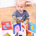 EDUCATIONAL GAME FOR CHILDREN AND BABIES, LITTLE EXPLORERS LIBRARY, 4 ACCORDION BOOKS WITH FARM, BODY PARTS, FRUITS AND FEELINGS, 90 CM LENGTH - BANANA PANDA (BP77344)