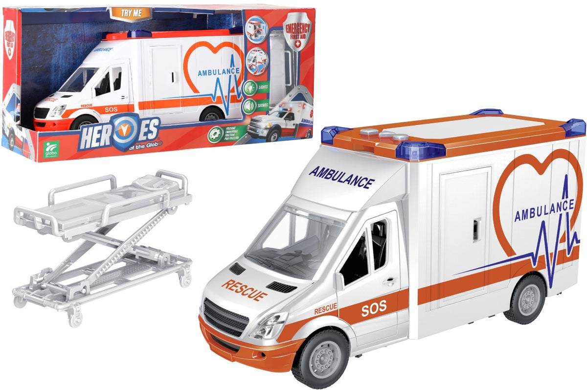 TOY AMBULANCE FOR CHILDREN, GLOBO HEROES, WHITE, 36 CM LENGTH - GLOBO (GL42525)