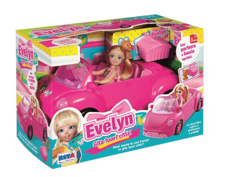PINK CONVERTIBLE CAR FOR GIRLS, WITH DOLL AND PET, PICNIC BASKET INCLUDED - RS TOYS (RS11725)