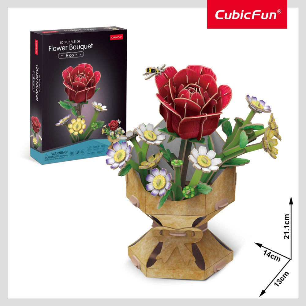 BUCHET DE FLORI 3D TRANDAFIR 120 PIESE - CUBIC FUN (CUW3301h)
