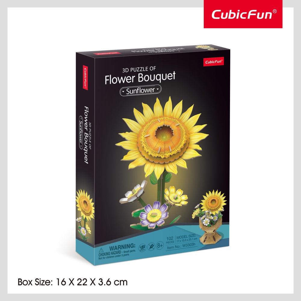 BUCHET DE FLORI 3D FLOAREA SOARELUI 102 PIESE - CUBIC FUN (CUW3303h)
