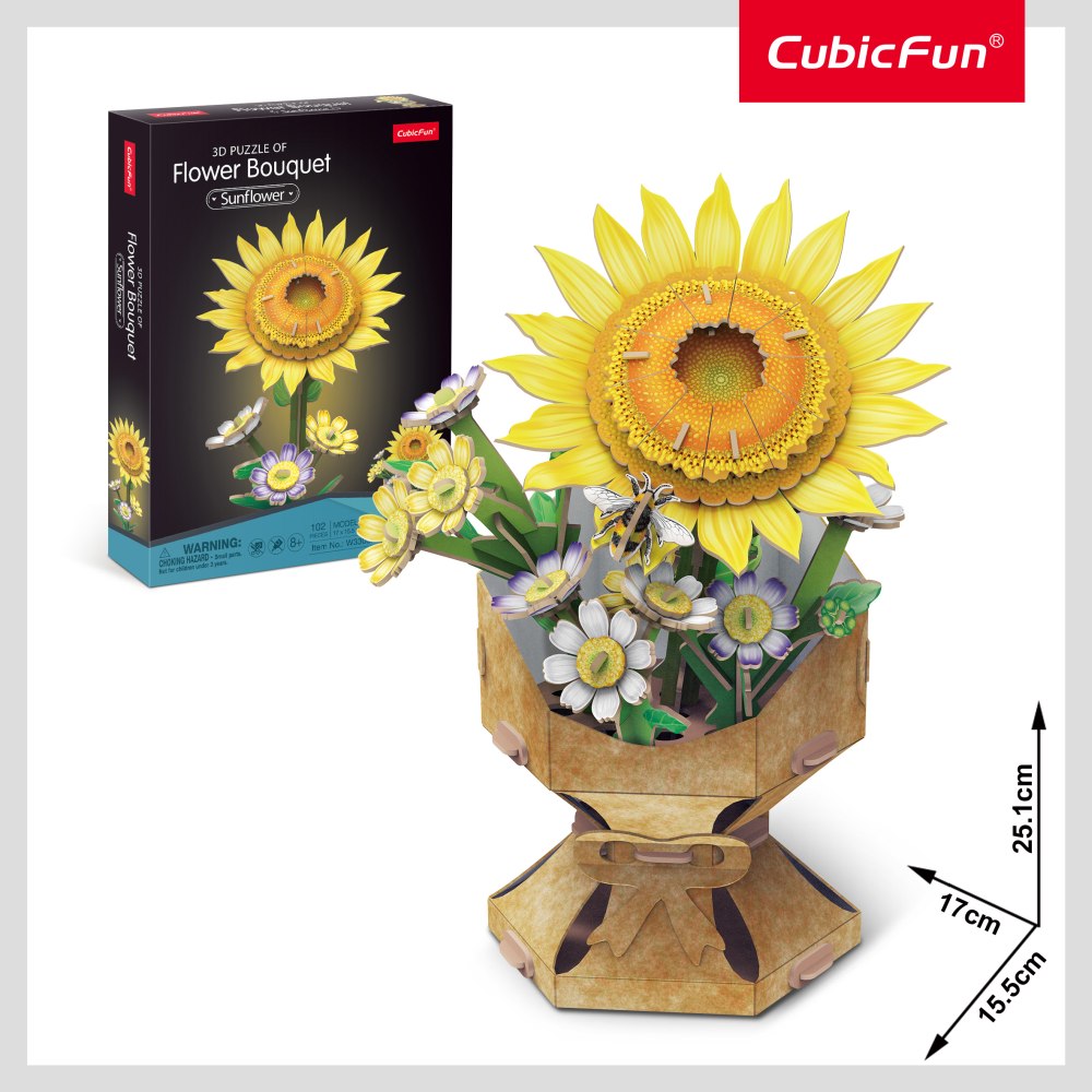 BUCHET DE FLORI 3D FLOAREA SOARELUI 102 PIESE - CUBIC FUN (CUW3303h)
