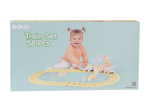 SET DE CONSTRUCTII CU TRENULET - 58 PIESE (PASTEL) - DOLU (D5221)