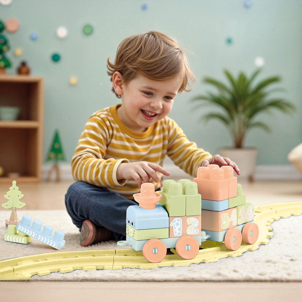 SET DE CONSTRUCTII CU TRENULET - 36 PIESE (PASTEL) - DOLU (D5220)