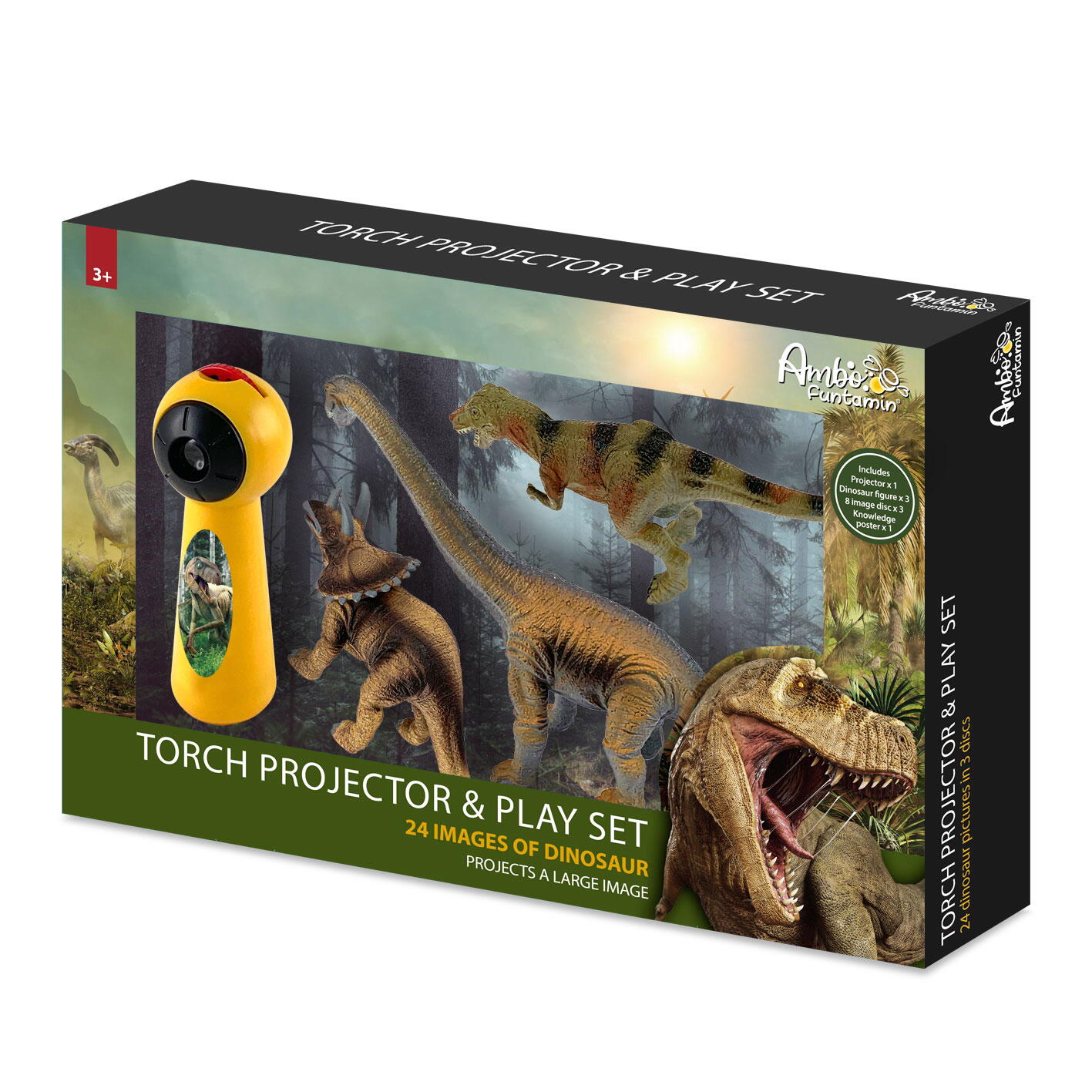 SET PROIECTOR TIP LANTERNA & 3 FIGURINE - DINOZAURI - AMBO FUNTAMIN (AF6305DW)