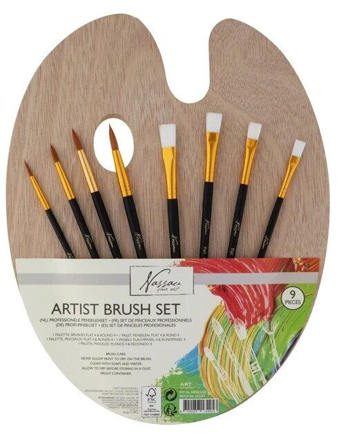 PALETA DIN LEMN & 8 PENSULE - NASSAU FINE ART (AR0822/GE)