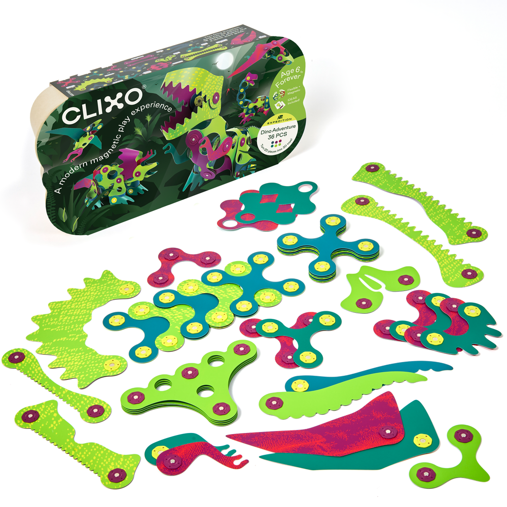 CLIXO® JOC MAGNETIC DE CONSTRUIT - AVENTURI CU DINOZAURI (36 PIESE) - CLIXO (CL-DINO-AD-1)