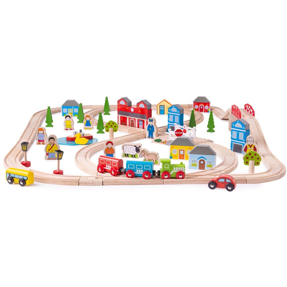 CAR AND RAILWAY CIRCUIT (91 PIECES) - BIGJIGS TOYS (BJT015)