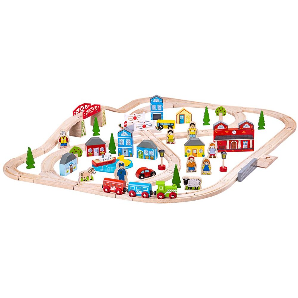 CAR AND RAILWAY CIRCUIT (91 PIECES) - BIGJIGS TOYS (BJT015)