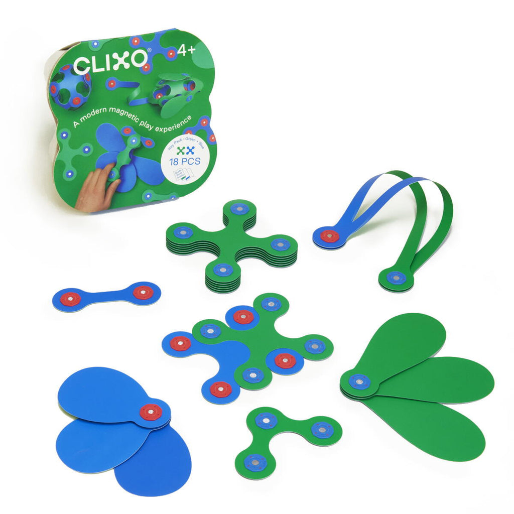 CLIXO® MAGNETIC BUILDING TOY - ITSY BLUE &amp; GREEN (18 PIECES) - CLIXO (CL-ITSY-BG-1)