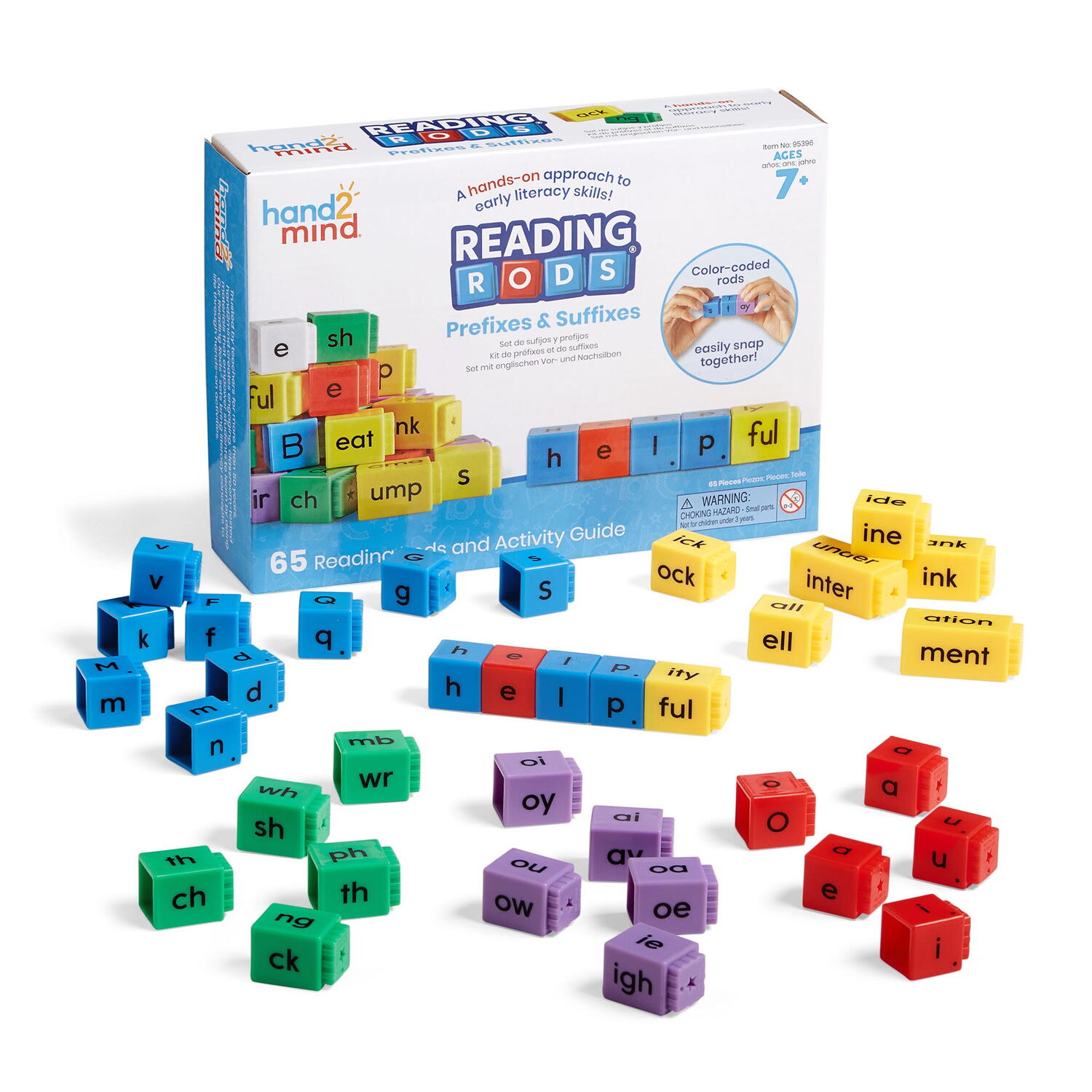 READING RODS® CUBES - PREFIXES &amp; SUFFIXES - HAND2MIND (95396)