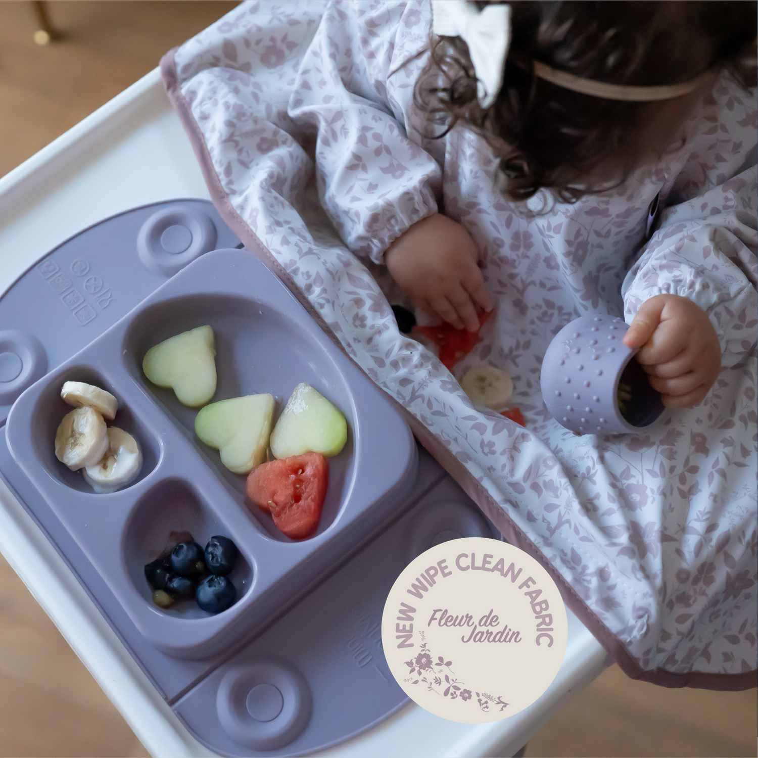 BAVETA CU MANECI SI VENTUZE - FLEUR DE JARDIN (SAND/MAUVE) - TIDY TOT (CCFR)