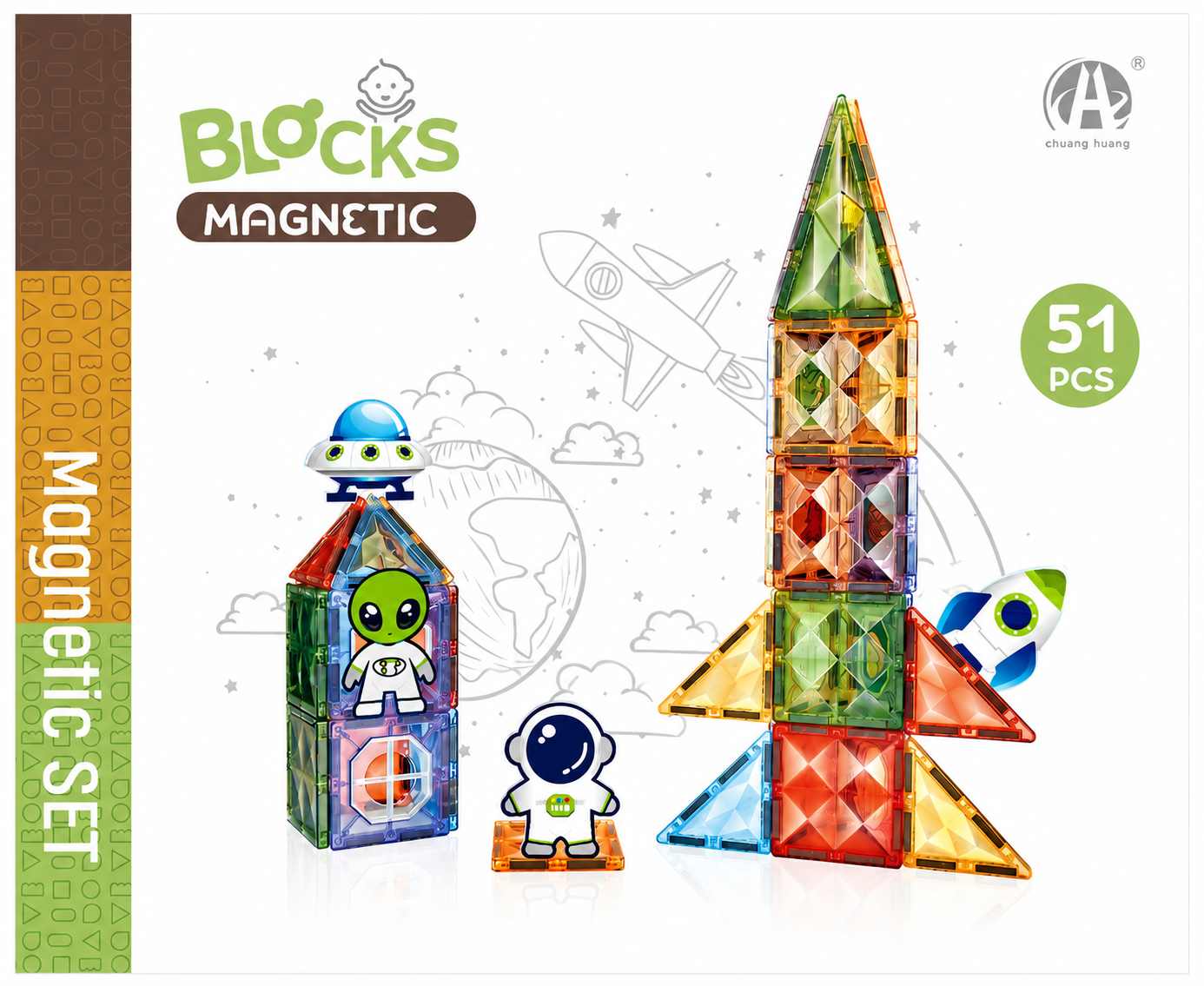 JOC MAGNETIC DIAMOND - IN SPATIU 51 PIESE (7.5 CM) - BUFNITEL (CH1217)