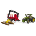JOHN DEERE 7R 350 TRACTOR WITH FOREST TRAILER AND 4 LOGS - BRUDER (BR03154)