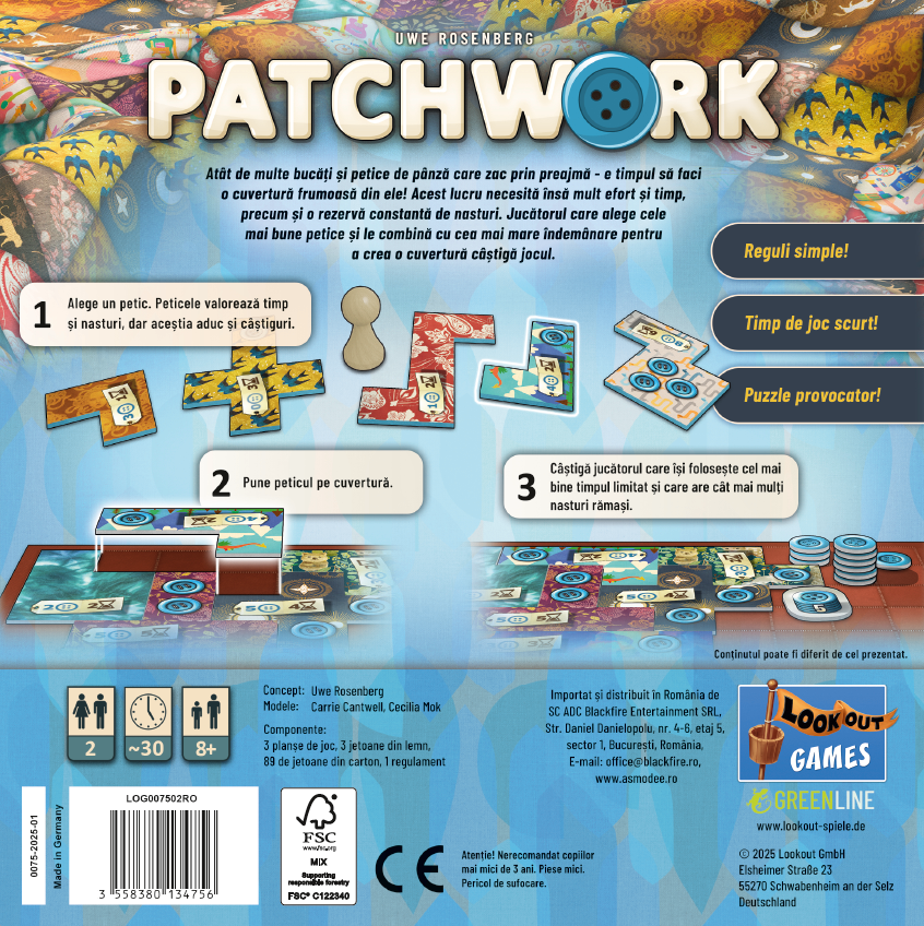 JOC DE SOCIETATE PATCHWORK REVISED EDITION, LIMBA ROMANA - ASMODEE (LOG007502RO)