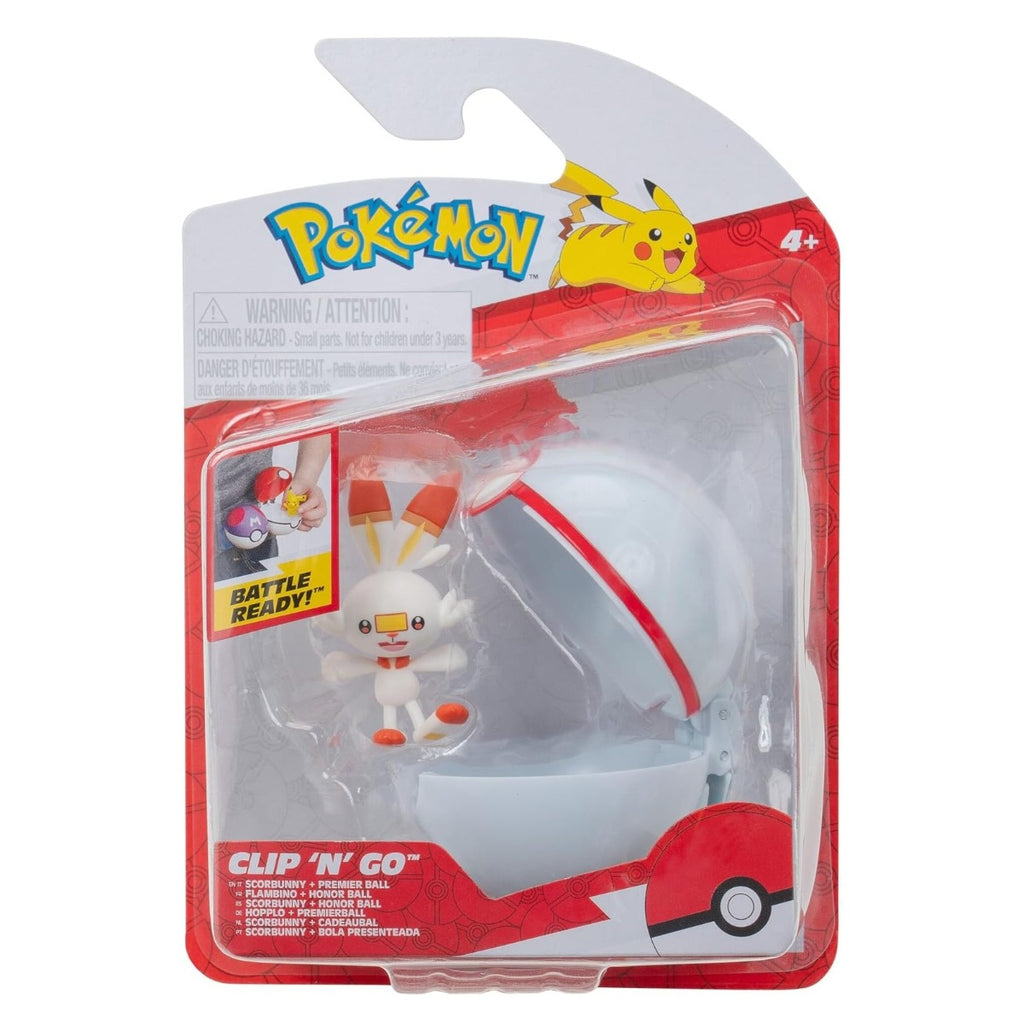 POKEMON - SET 2 FIGURINE CLIP N GO, SCORBUNNY WITH PREMIER BALL W19 - JAZWARES (PKW3642)