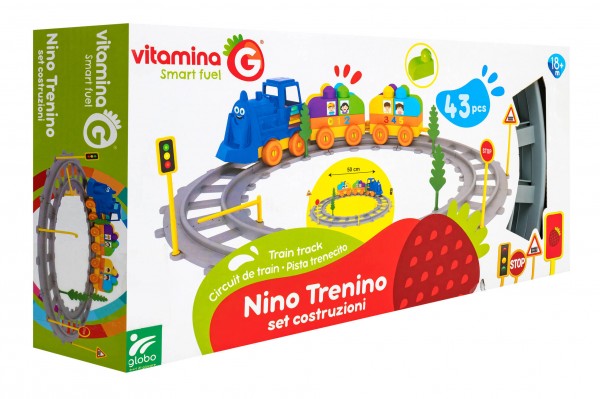 PLASTIC BABY TRAIN 43 PIECES WITH 2 MULTICOLOR CUBIC CARRIAGES - RS TOYS (GL41184)