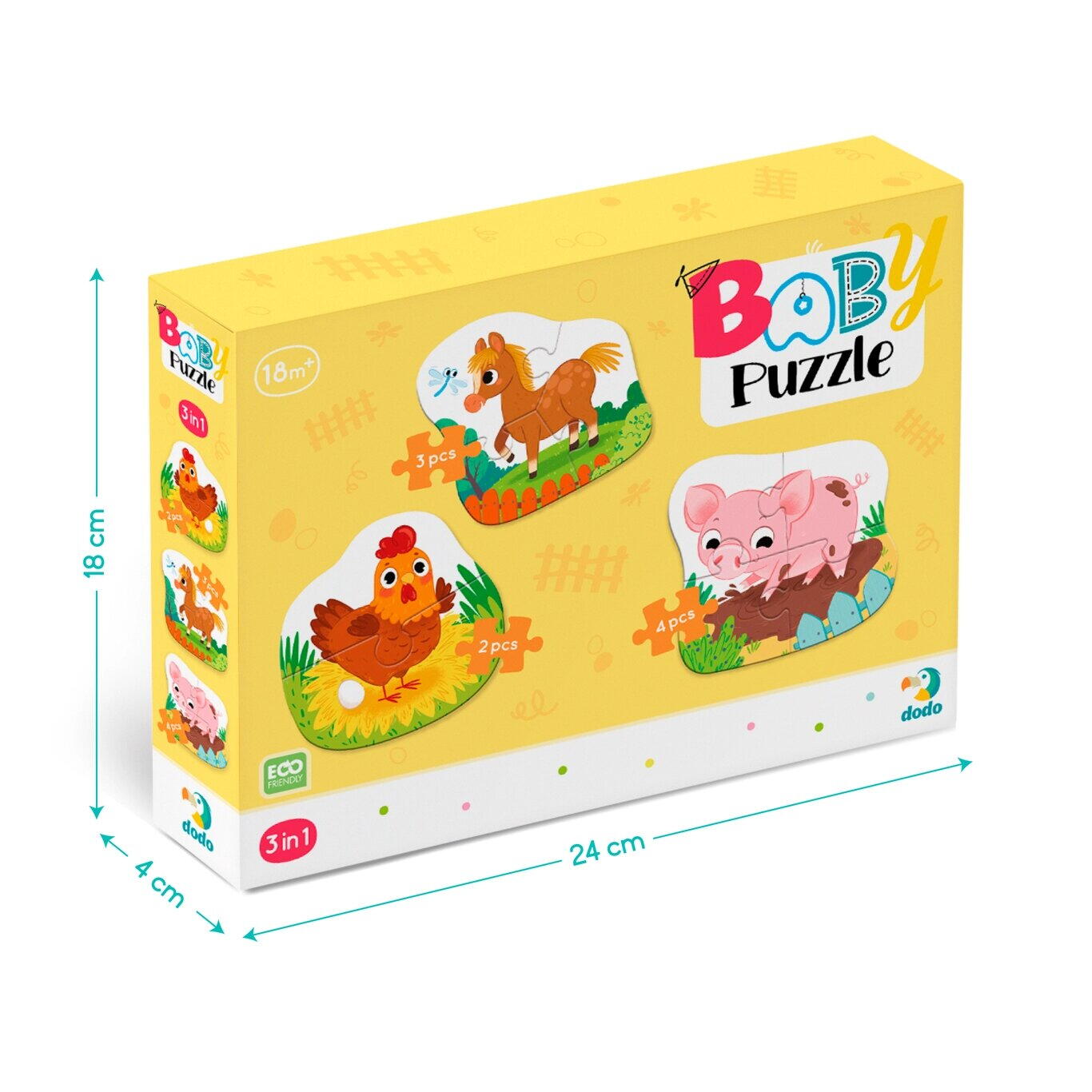 PUZZLE 3 IN 1 - O ZI LA FERMA (2,3,4 PIESE) - DODO (DO300394) - Libelula Vesela - Jucarii