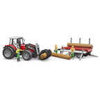 TRACTOR MASSEY FERGUSON 7480 CU INCARCATOR FRONTAL SI REMORCA PENTRU LEMNE - BRUDER (02046) - Libelula Vesela - Jucarii