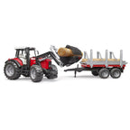 TRACTOR MASSEY FERGUSON 7480 CU INCARCATOR FRONTAL SI REMORCA PENTRU LEMNE - BRUDER (02046) - Libelula Vesela - Jucarii