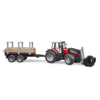 TRACTOR MASSEY FERGUSON 7480 CU INCARCATOR FRONTAL SI REMORCA PENTRU LEMNE - BRUDER (02046) - Libelula Vesela - Jucarii