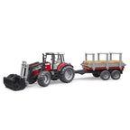 TRACTOR MASSEY FERGUSON 7480 CU INCARCATOR FRONTAL SI REMORCA PENTRU LEMNE - BRUDER (02046) - Libelula Vesela - Jucarii