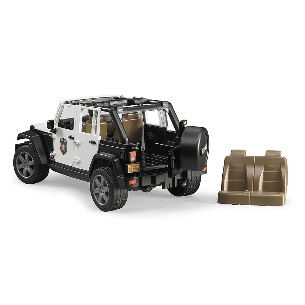 JEEP WRANGLER UNLIMITED RUBICON DE POLITIE CU SIRENA SI FIGURINA - BRUDER (02526) - Libelula Vesela - Jucarii