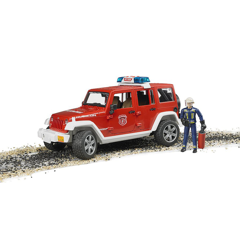 JEEP WRANGLER UNLIMITED RUBICON DE POMPIERI CU FIGURINA - BRUDER (BR02528) - Libelula Vesela - Jucarii