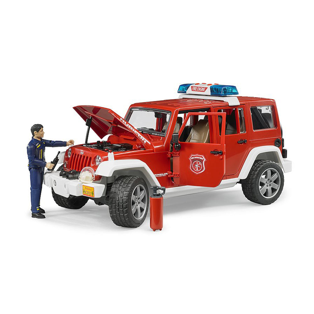 JEEP WRANGLER UNLIMITED RUBICON DE POMPIERI CU FIGURINA - BRUDER (BR02528) - Libelula Vesela - Jucarii