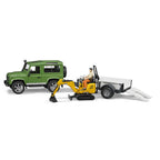 MASINA DE TEREN LAND ROVER DEFENDER CU REMORCA SI MICRO EXCAVATOR JCB CU MUNCITOR - BRUDER (BR02593) - Libelula Vesela - Jucarii
