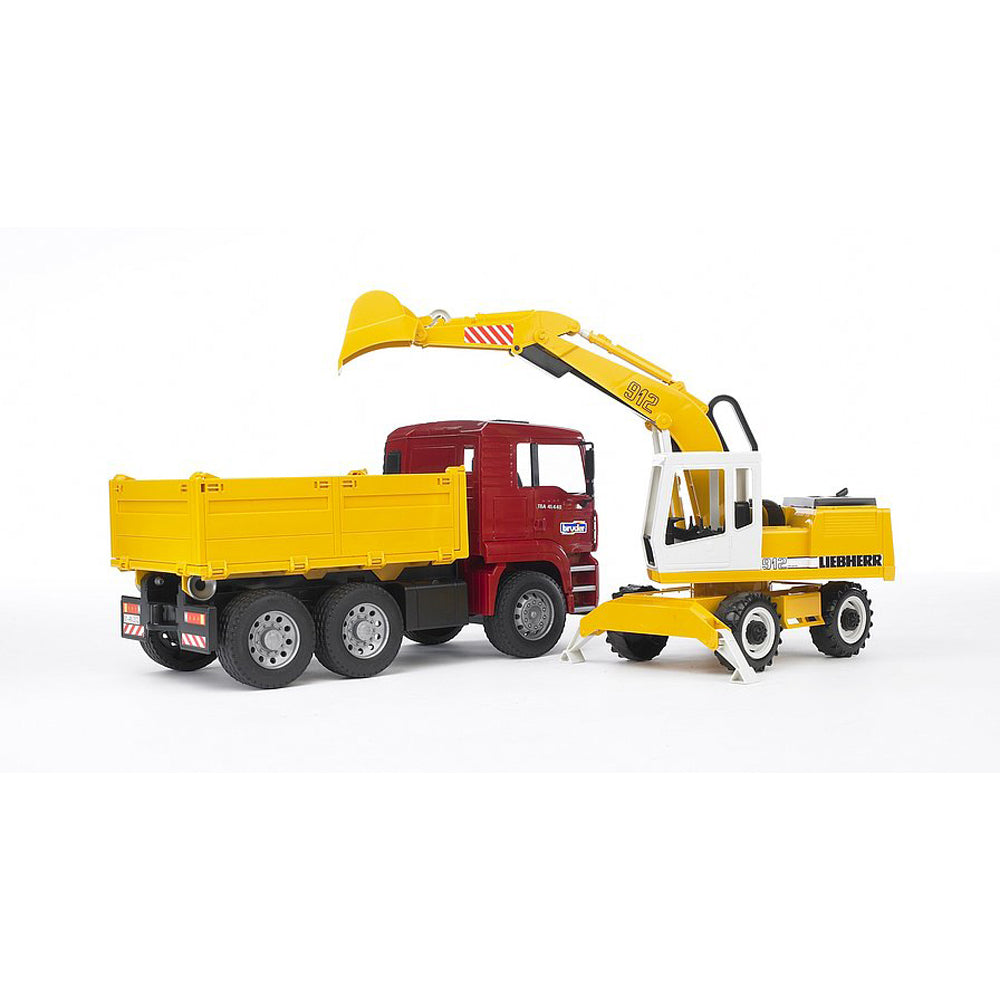 CAMION MAN TGA SI EXCAVATOR LIEBHERR - BRUDER (02751) - Libelula Vesela - Jucarii