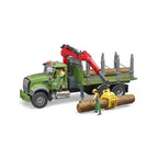 CAMION LEMNE MACK GRANITE CU MACARA DE INCARCARE, GRAIFER SI 3 BUSTENI - BRUDER (02824) - Libelula Vesela - Jucarii