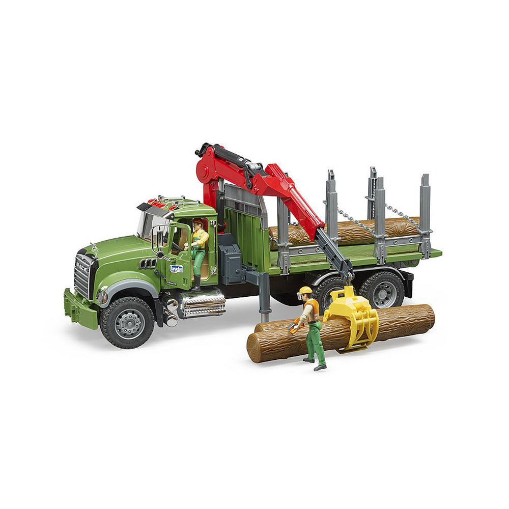 CAMION LEMNE MACK GRANITE CU MACARA DE INCARCARE, GRAIFER SI 3 BUSTENI - BRUDER (02824) - Libelula Vesela - Jucarii