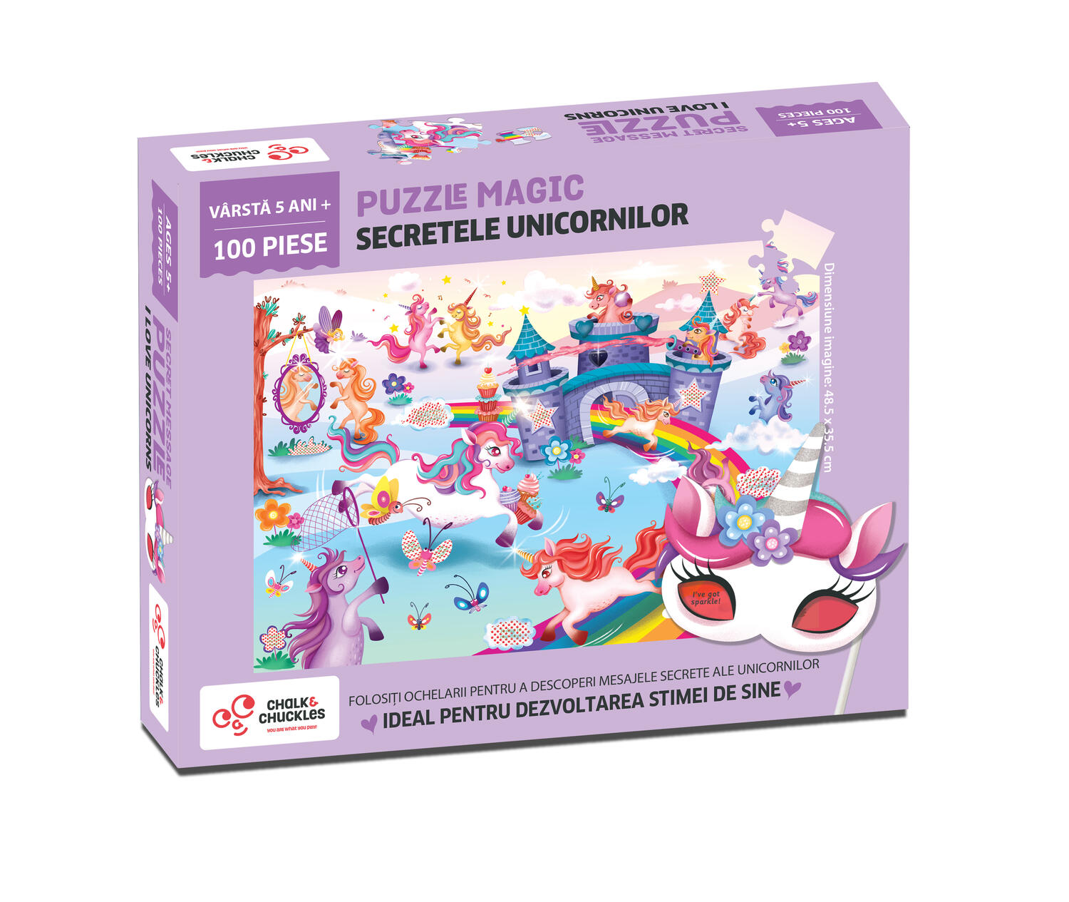 PUZZLE MAGIC - SECRETELE UNICORNILOR (100 PIESE) - CHALK AND CHUCKLES (CCPPL088) - Libelula Vesela - Jucarii