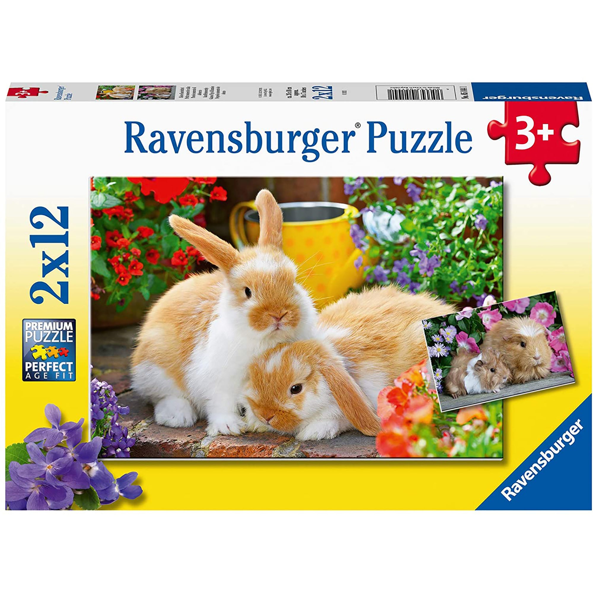 PUZZLE PORCUSOR DE GUINEA SI IEPURAS, 2X12 PIESE - RAVENSBURGER (RVSPC05144) - Libelula Vesela - Jucarii