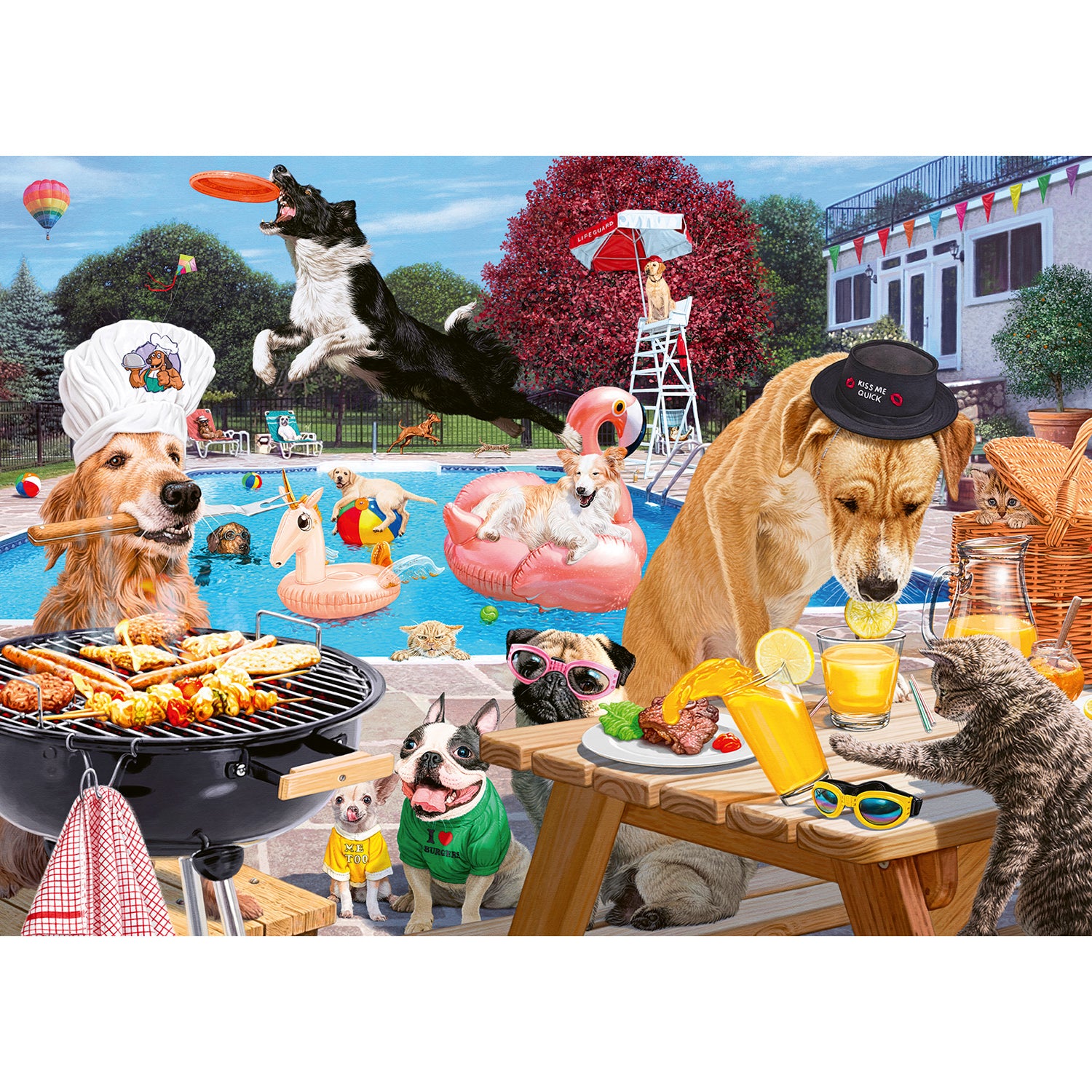 PUZZLE CATEI LA PISCINA, 1000 PIESE - RAVENSBURGER (RVSPA16810) - Libelula Vesela - Jucarii