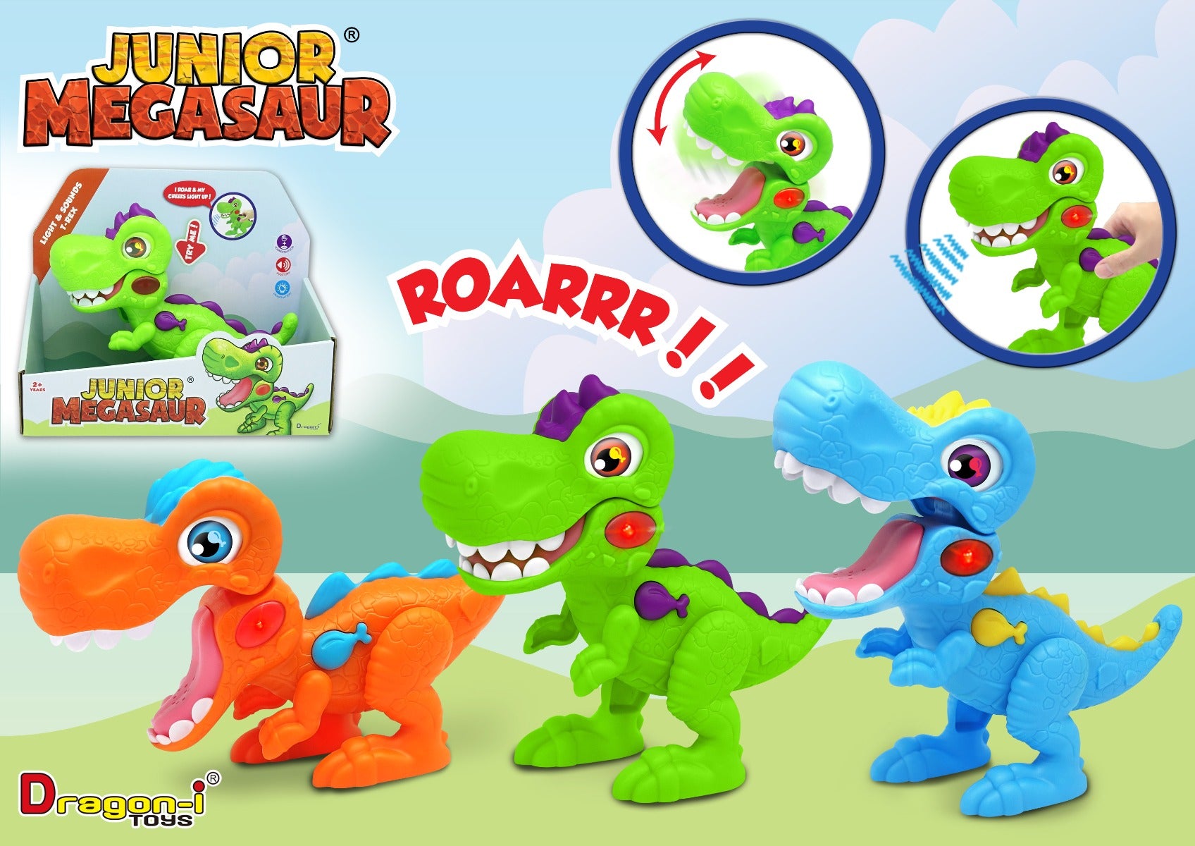 DINOZAUR JUNIOR CU LUMINI SI SUNETE, MIGHTY MEGASAUR - DRAGON - ITOYS (16961) - Libelula Vesela - Jucarii