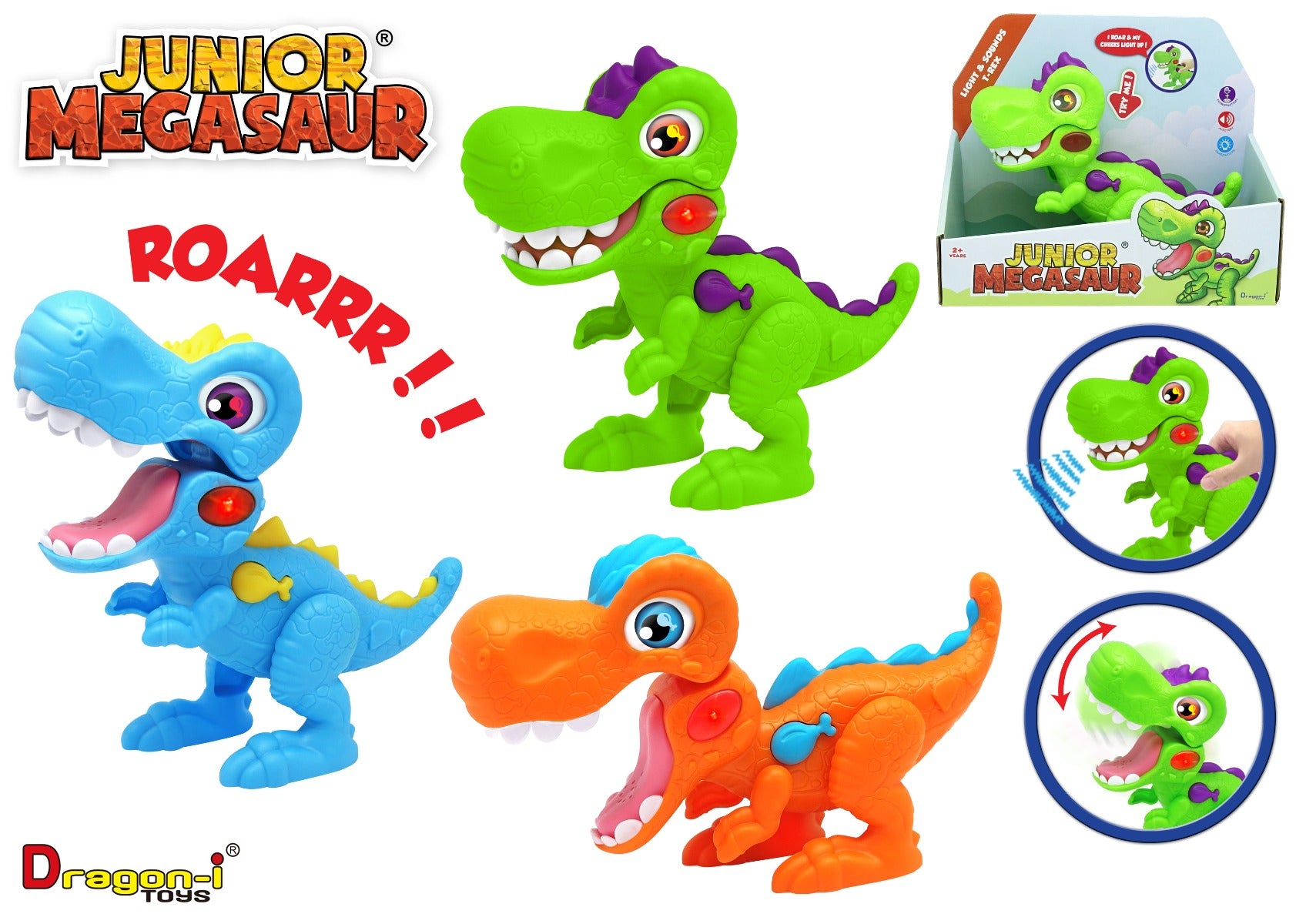 DINOZAUR JUNIOR CU LUMINI SI SUNETE, MIGHTY MEGASAUR - DRAGON - ITOYS (16961) - Libelula Vesela - Jucarii