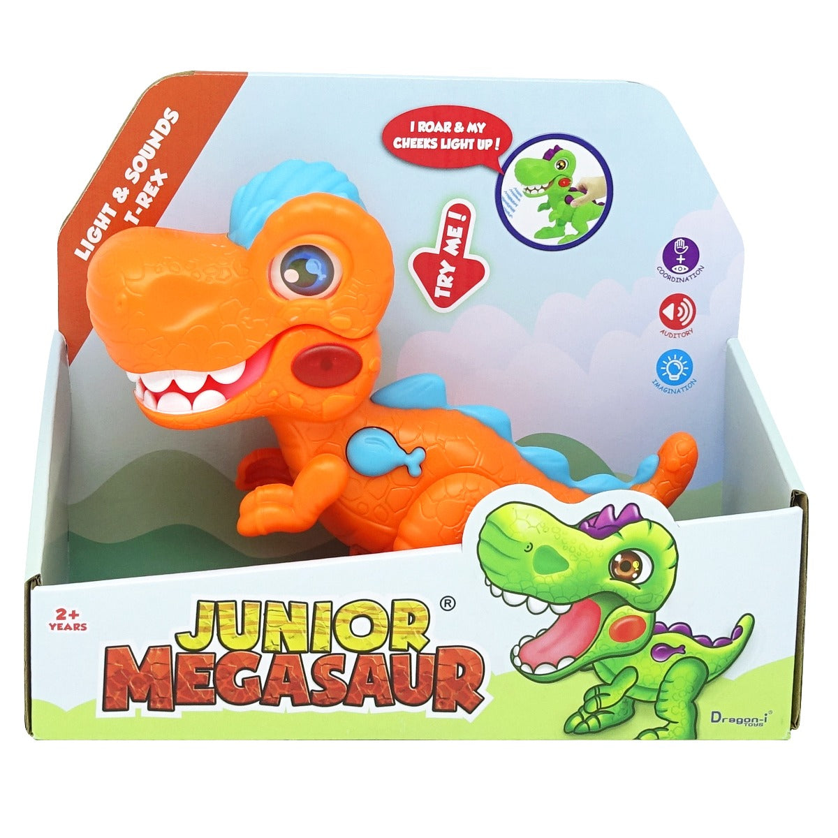 DINOZAUR JUNIOR CU LUMINI SI SUNETE, MIGHTY MEGASAUR - DRAGON - ITOYS (16961) - Libelula Vesela - Jucarii